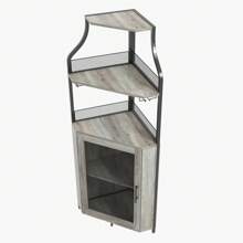 NANSTATA Stylish Corner Wine Rack - Bar Cabinet With Glass Holder, Storage Shelves, Adjustable Shelf, And Mesh Door For Home Bar In Small Spaces - 灰色 - 查看 7
