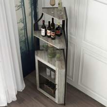 NANSTATA Stylish Corner Wine Rack - Bar Cabinet With Glass Holder, Storage Shelves, Adjustable Shelf, And Mesh Door For Home Bar In Small Spaces - 灰色 - 查看 6
