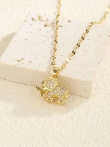 1 chiếc vòng cổ thời trang nữ tông vàng, mặt dây chuyền hình voi bằng đá CZ, dây chuyền xương đòn hình voi nhỏ bằng thép titan 18K đính kim cương - con voi - Xem 4