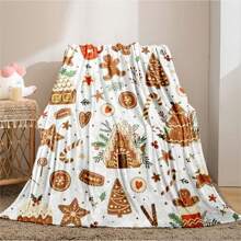 1 件圣诞主题数码印花法兰绒毯子，带有圣诞树、圣诞老人、房子、糖果、心形图案，柔软舒适，适合居家、旅行、办公室午睡，最佳礼物 - 彩色 - 查看 3
