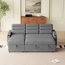 Dark Grey 83.5 Convertible Polyester Combination Sofa Bed, Rollaway Bed, Recliner With Storage And Cup Holder, Suitable For Living Room, Bedroom, Office - 深灰色+布料+泡棉+3人座 - 查看 1