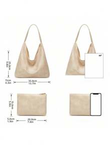 New Versatile Tote Bag, Vintage Simple Handbag, Shoulder & Top Handle Bag For Women - Beige - View 3
