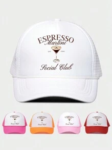 1 件女士可调节 ESPRESSO 印花海绵网太阳帽，户外度假沙滩帽，适合春秋季节，Y2K 风格年轻男士帽子