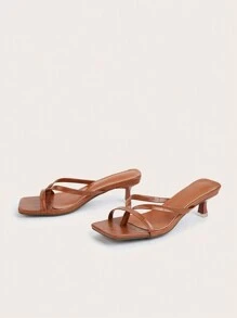 2025 New Fashion Versatile Comfortable Solid Color Stone Texture High Heel Sandals (Stone Texture Random Cut), Kitten Heel - Brown - View 4