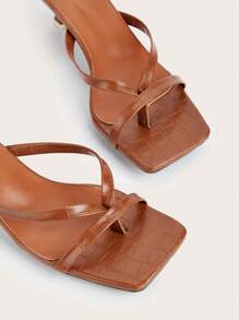 2025 New Fashion Versatile Comfortable Solid Color Stone Texture High Heel Sandals (Stone Texture Random Cut), Kitten Heel - Brown - View 3