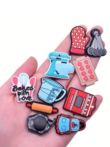 14 Peças Conjunto de Amuletos com Tema de Cozinha de Assar - Encantos PVC em Estilo Cartoon, Sandálias - Acessórios de Tamancos de Madeira Fofos DIY para Sapatos, Presente de Natal e Aniversário