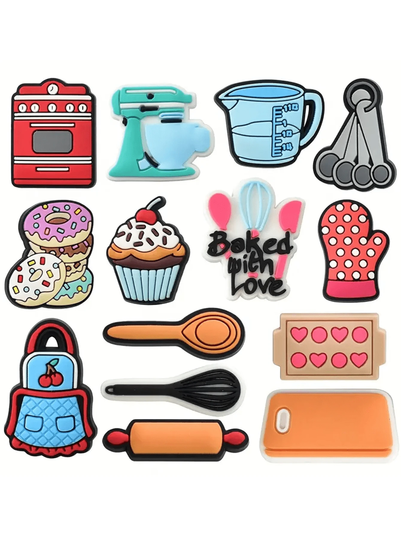 14 Peças Conjunto de Amuletos com Tema de Cozinha de Assar - Encantos PVC em Estilo Cartoon, Sandálias - Acessórios de Tamancos de Madeira Fofos DIY para Sapatos, Presente de Natal e Aniversário