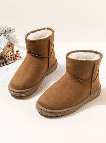 青少年雪地靴，男女通用靴，秋冬保暖短靴，适合日常及户外穿着的冬季鞋（照片与实物可能存在轻微色差，属正常现象） - 棕色 - 查看 1