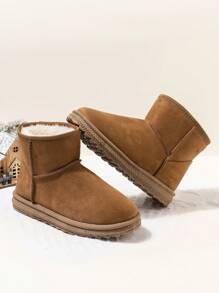 青少年雪地靴，男女通用靴，秋冬保暖短靴，适合日常及户外穿着的冬季鞋（照片与实物可能存在轻微色差，属正常现象） - 棕色 - 查看 2