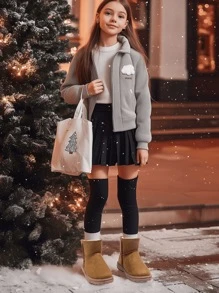 青少年雪地靴，男童女童靴，秋冬靴，羊毛衬里短靴，适合日常和户外使用的冬季鞋（照片和实际产品之间可能存在轻微色差，这是正常现象） - 棕色 - 查看 6