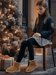 青少年雪地靴，男童女童靴，秋冬靴，羊毛衬里短靴，适合日常和户外使用的冬季鞋（照片和实际产品之间可能存在轻微色差，这是正常现象） - 棕色 - 查看 5