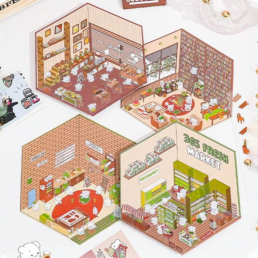 3D 装饰贴纸适用于迷你房屋场景、DIY 工艺品和木制手机壳和笔记本,无需裁剪,适合返校使用 - 彩色 - 查看 1