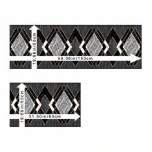 1pc/2pcs Elegant Black Diamond Shape Golden Rim Long Rug/Rug Set, 2pcs, Stain & Dust Resistant, Washable, Suitable For Home, Room, Hallway, Entryway, Bedroom, Living Room, Kitchen, Laundry Room Decoration