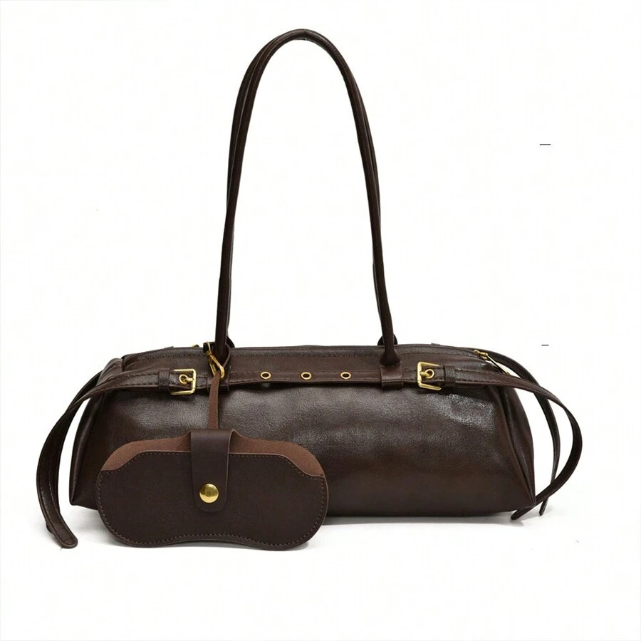 Túi xách Baguette phong cách Mỹ cổ điển có dây đeo có thể tháo rời, Túi đeo dưới cánh tay kiểu xe máy có thiết kế khóa thắt lưng, Túi Boston Y2K, Túi xách tay và túi đeo chéo cao cấp dành cho nữ - Nhiều màu - Xem 1