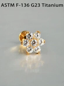 1 件 F136 钛内螺纹 16G 螺丝平背耳钉大太阳花三角形方形 Cz 软骨耳环身体首饰情人节、妈妈、母亲、母亲节、礼物 - 鈦金 - 查看 8