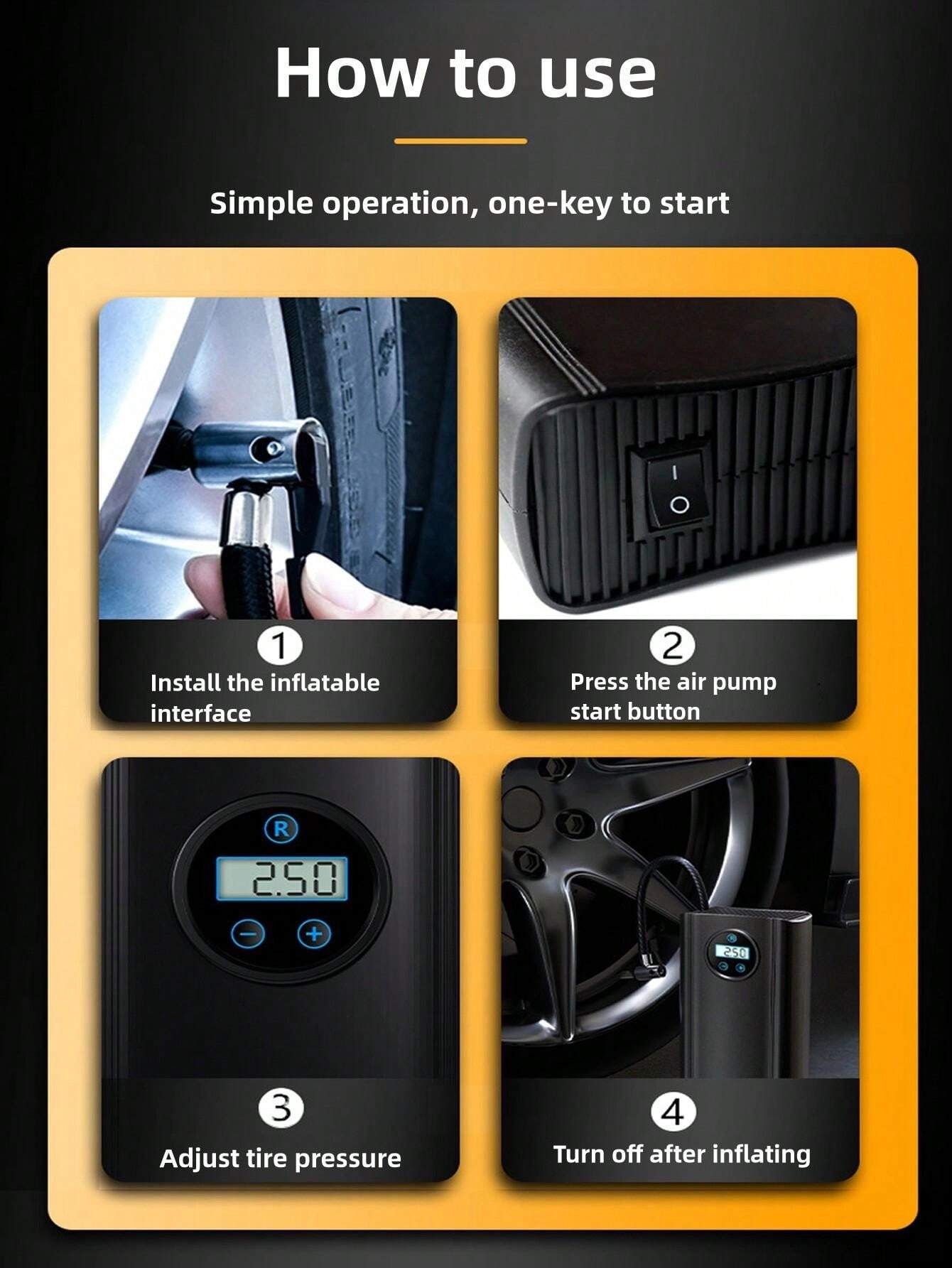 Car Tire Inflator Portable Air Compressor Cordless Air Pump With