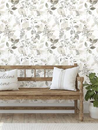 Elegant Watercolor Plant Leaves Peel And Stick Wallpaper, Removable Wall Sticker, Beautiful Light Background Mural Home Decor Wall Art Wall Decor 17.7in*6.5/9.8ft, Renovation Stickers Peel Wall Panels, Wall Paper, Wallpapers, Spring Decoration Items Refresh Your Home, Rama Decoration Stickers Gifts Birthday Graduation