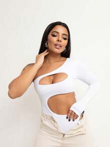 Bori Women's Bodysuit Leotard Mula Manca Cutout Waist Open Breast Suplex - trắng - Xem 2