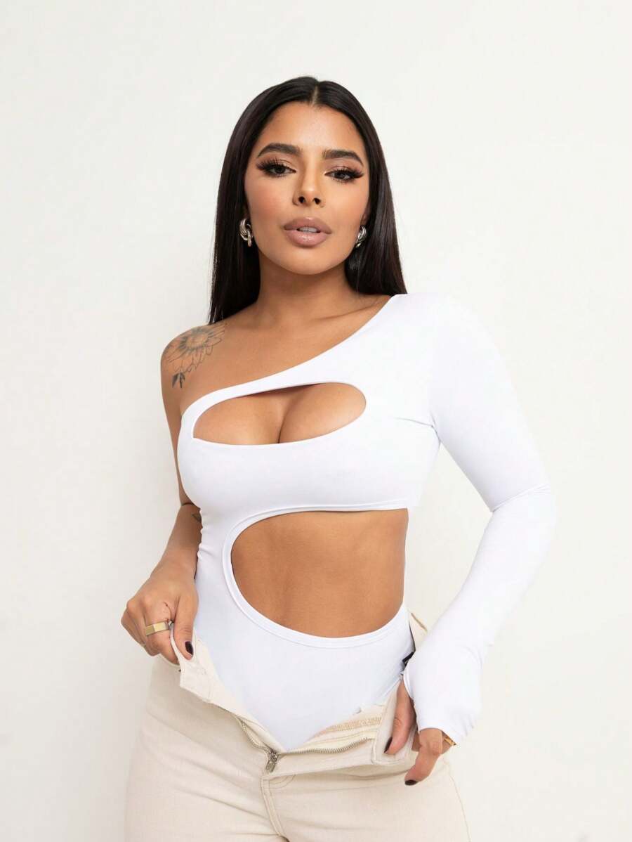 Bori Women's Bodysuit Leotard Mula Manca Cutout Waist Open Breast Suplex - trắng - Xem 1