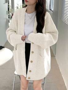 Women's Simple Elegant Knit Cardigan - Beige - View 3