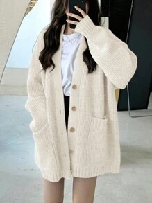 Women's Simple Elegant Knit Cardigan - Beige - View 1