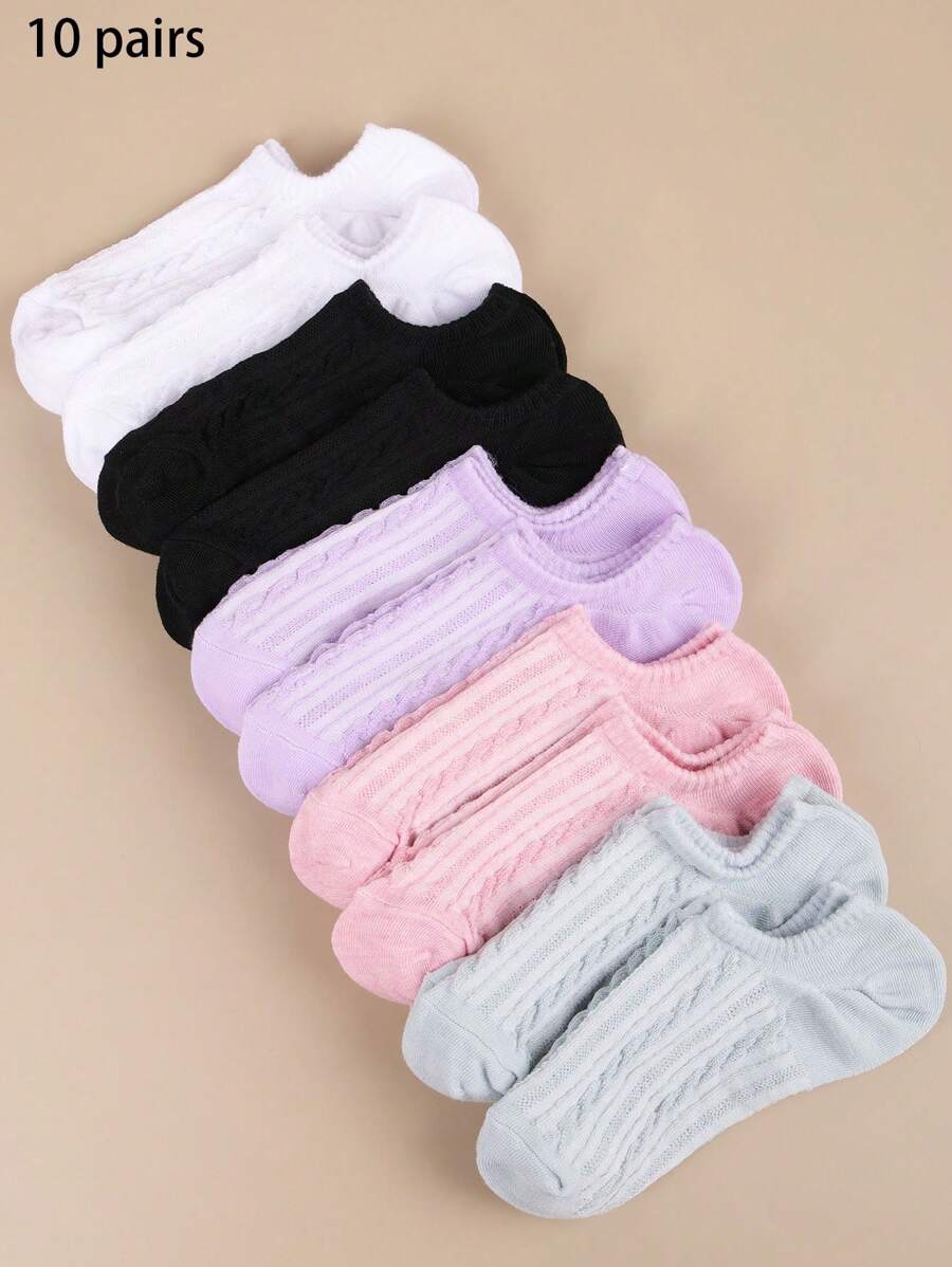 10 Pairs Women Thin Casual Summer Boat Socks, No Show Socks, Breathable Non-Slip Hidden Short Socks, Fashionable Multi-Color - Multicolor - View 1
