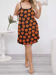 性感内衣万圣节气氛南瓜印花酷炫吊带背心连衣裙加大码女士睡衣和睡袍 - 彩色 - 查看 3
