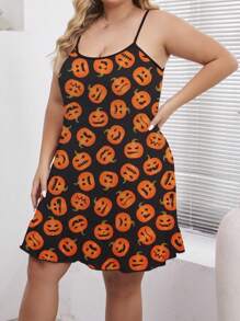 性感内衣万圣节气氛南瓜印花酷炫吊带背心连衣裙加大码女士睡衣和睡袍 - 彩色 - 查看 4