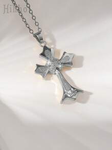 Hihho 1 chiếc vòng cổ thánh giá bằng thép không gỉ phong cách Punk cổ điển đính đá Zirconia, mặt dây chuyền thời trang thích hợp cho các cô gái đeo hàng ngày - Bạc - Xem 14