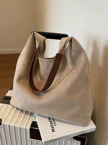 Set de 2 bolsos tote con monedero, bolso de hombro de gran capacidad informal, bolso de mano bicolor para mujer, versátil para el uso diario - Beis - Ver 9