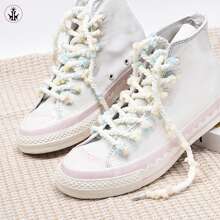 1 对彩虹圆点解构鞋带和 1 对彩色花卉绒球鞋带 - 綠色毛球圓帶 - 查看 4