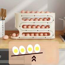 1pc Space Saving 4-Layer Sliding Egg Dispenser - Large Capacity, Automatic Rolling Egg Rack For Refrigerator Side Doors, Modern Plastic Design - Multicolor - View 4