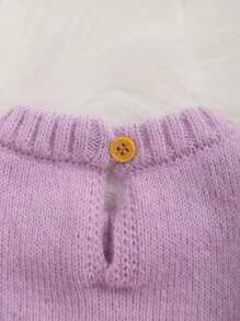 1pc Infant Girls' Embroidered Long Sleeve Knit Jumpsuit - Mauve Purple - View 4