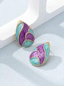 1 Pair Simple Fashionable Elegant Versatile Exaggerated Enamel Waterdrop Stud Earrings For Women