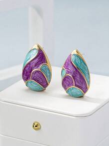 1 Pair Simple Fashionable Elegant Versatile Exaggerated Enamel Waterdrop Stud Earrings For Women