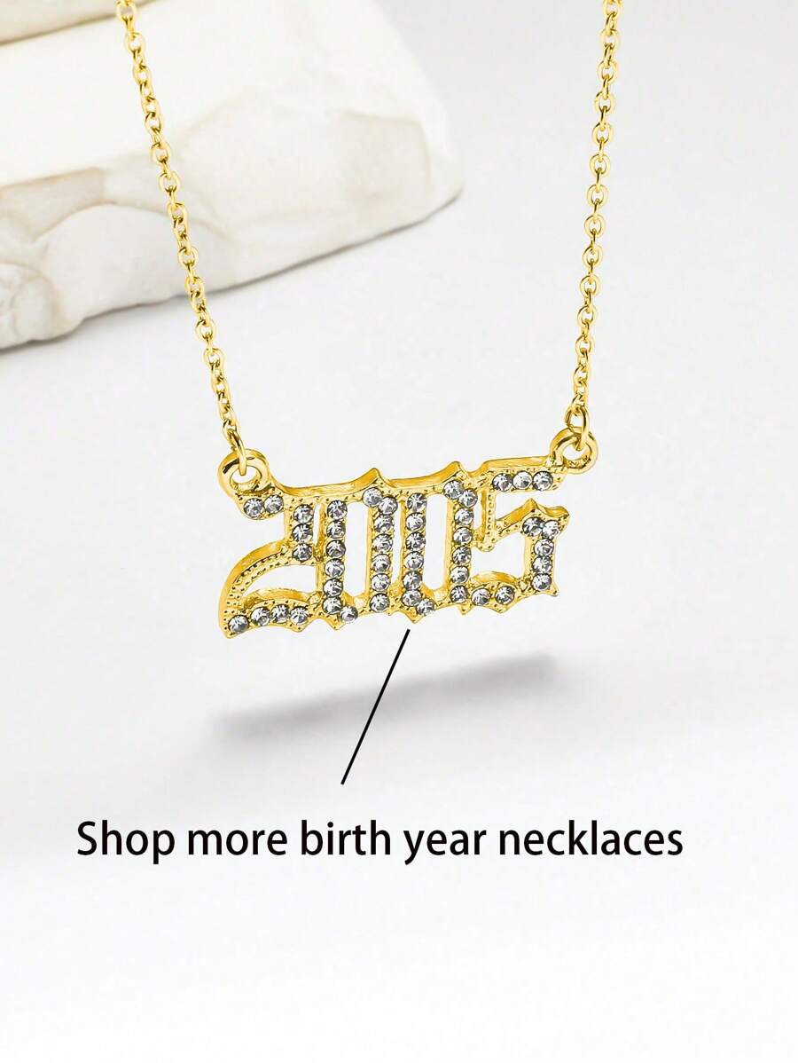 1 Chiếc Vòng Cổ Mặt Dây Chuyền Kỹ Thuật Số Đính Đá Thời Trang Năm Sinh Của Phụ Nữ - Vàng - Xem 1