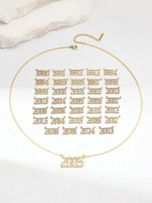 1 Chiếc Vòng Cổ Mặt Dây Chuyền Kỹ Thuật Số Đính Đá Thời Trang Năm Sinh Của Phụ Nữ - Vàng - Xem 2