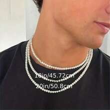 1 件手工仿珍珠项链，采用 ABS 串珠制成，适合男士，时尚配饰 - 彩色 - 查看 3