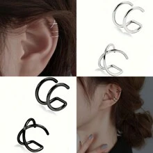4/8/9pcs Simple Crisscross Double Line Clip-On Earrings, Adjustable Non-Piercing Minimalist Fake Spiral Ear Cuff Cartilage Earrings, Elegant Jewelry Gift - Steel+Gold - View 15