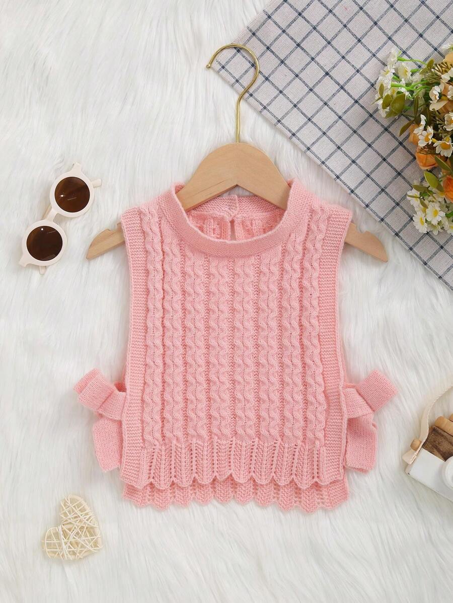 Baby Bowknot 3D Textured Knitted Vest Pullover, Casual For Spring & Summer - Pink - View 1