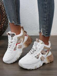 Zapatillas deportivas de mujer con suela alta y bloques de colores, forradas térmicamente, zapatos planos casuales para el invierno
