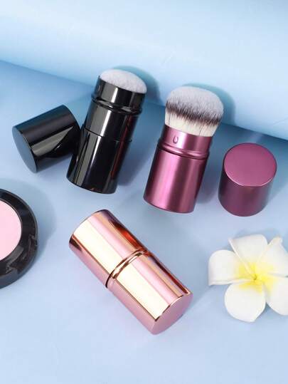 1支可伸缩歌舞伎化妆刷 粉底刷 旅行便携多功能化妆刷 适用于液体、膏状和无瑕粉状化妆品的脸部歌舞伎化妆刷