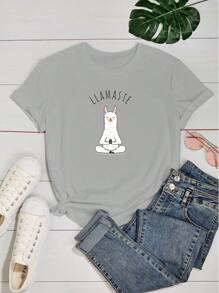 Women's Baby Look T-Shirt 100% Cotton Funny Llama Namaste Meditation Cute - Xám - Xem 2