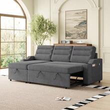 Dark Grey 83.5 Convertible Polyester Combination Sofa Bed, Rollaway Bed, Recliner With Storage And Cup Holder, Suitable For Living Room, Bedroom, Office - 深灰色+布料+泡棉+3人座 - 查看 7