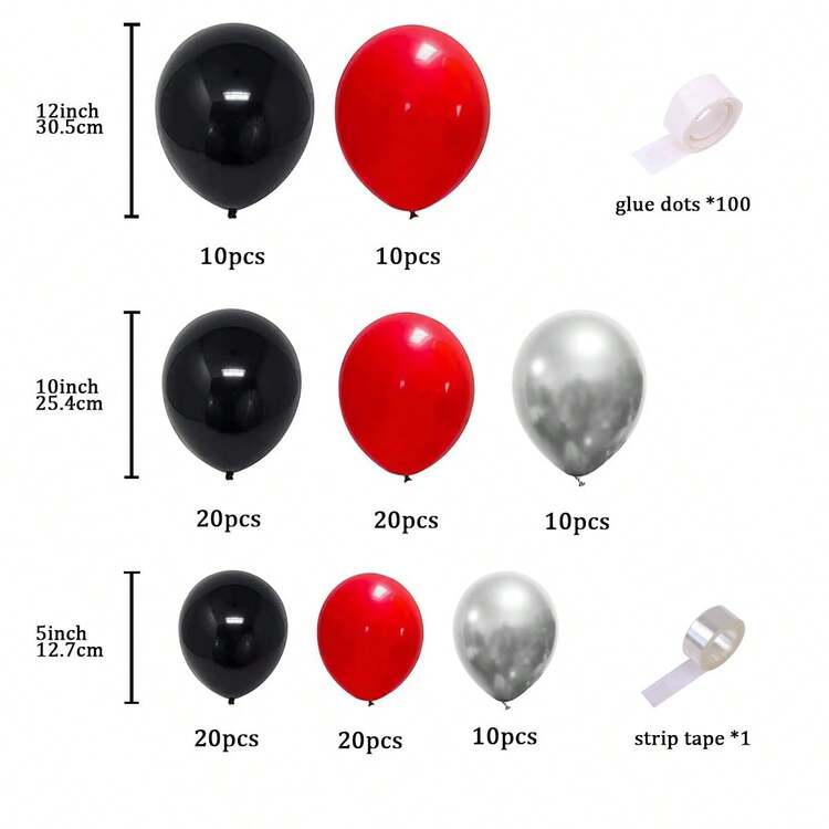 Bộ 120 quả bóng bay cao su màu đen và đỏ ánh kim kèm kim tuyến nhiều màu, thích hợp cho lễ tốt nghiệp, sinh nhật, đám cưới, kỷ niệm, lễ kỷ niệm, trang trí tiệc, Giáng sinh. - đen đỏ - Xem 2