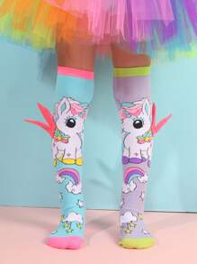 1 paar schattige paarse AB Unicorn kniekousen geschikt voor de dagelijkse outfits en cadeaus van meisjes