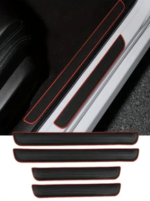 4pcs Rubber Car Door Sill Protector, Door Entry Edge Guard Trim Anti-Scratch Exterior Parts, Auto Decorative Accessories