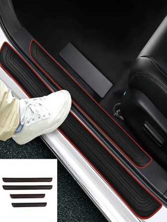 4pcs Rubber Car Door Sill Protector, Door Entry Edge Guard Trim Anti-Scratch Exterior Parts, Auto Decorative Accessories
