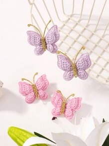 bilicaca 4 件套手工羊毛包裹蝴蝶发夹，柔软纯色多功能婴儿发饰 - 彩色 - 查看 4