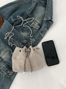 New Fashion Rhinestone Chain Women Shoulder Bag Mini Crossbody Bag Metal Chain Lightweight, Party Bag Perfect For Party Wedding Prom Dinner/Banquet Matching With Holiday Party Dress Evening Dress & Sequin Dress, Glamorous Rhinestone Bag